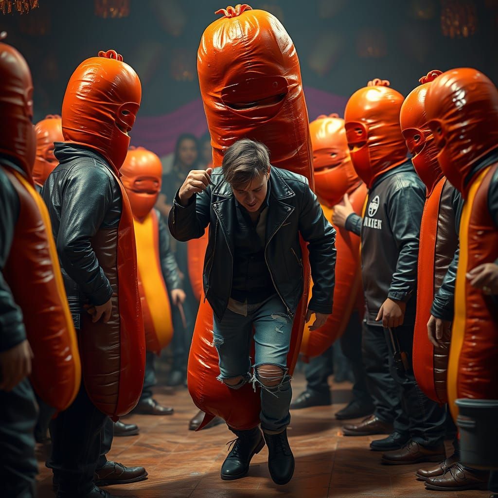 Surreal Sausage Soiree in Vibrant Hyper-Realism