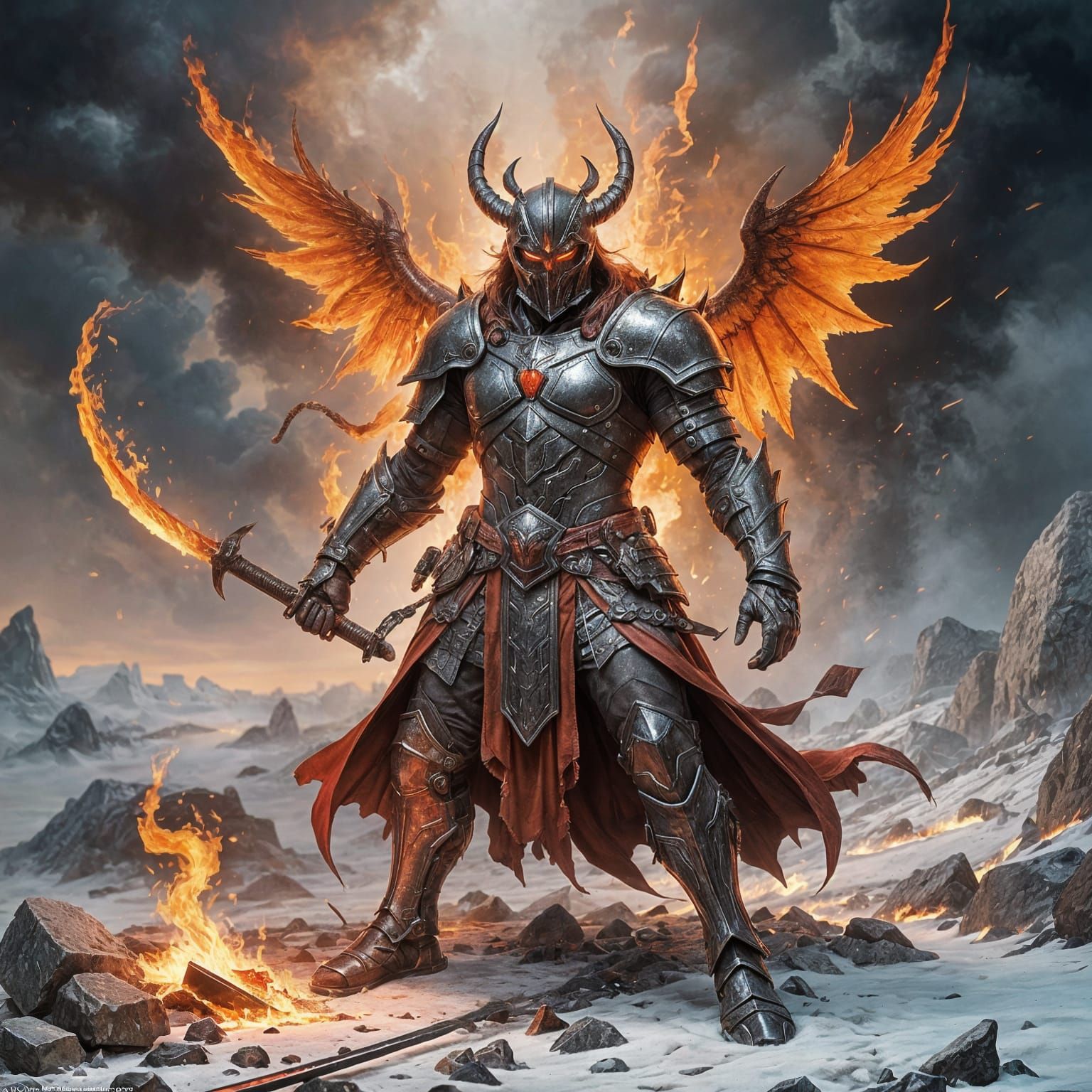 Fiery Warrior in Hellish Armor Embodies Burning Rage