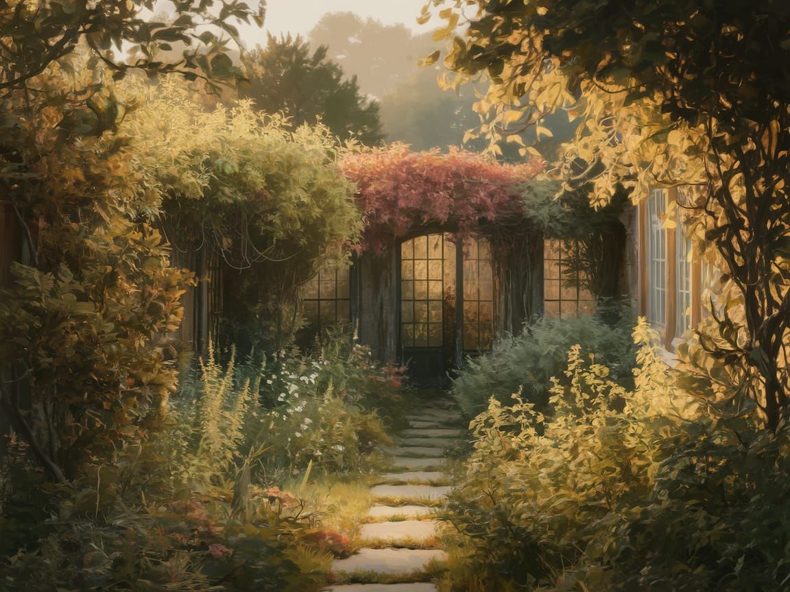 Impressionistic Overgrown Garden in Evening Light