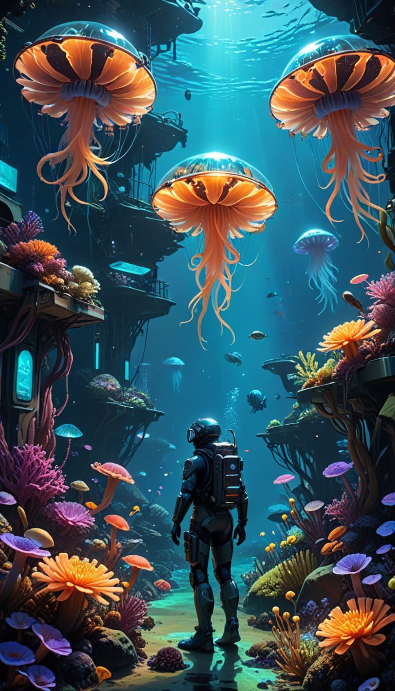 Futuristic Atlantis: Underwater City in Cyberpunk Style