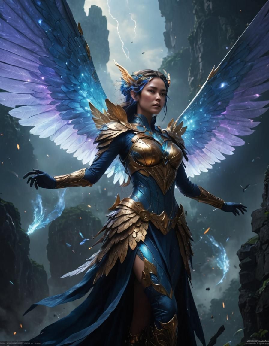 Winged Woman Soaring Through Sky: Fantasy Concept Art