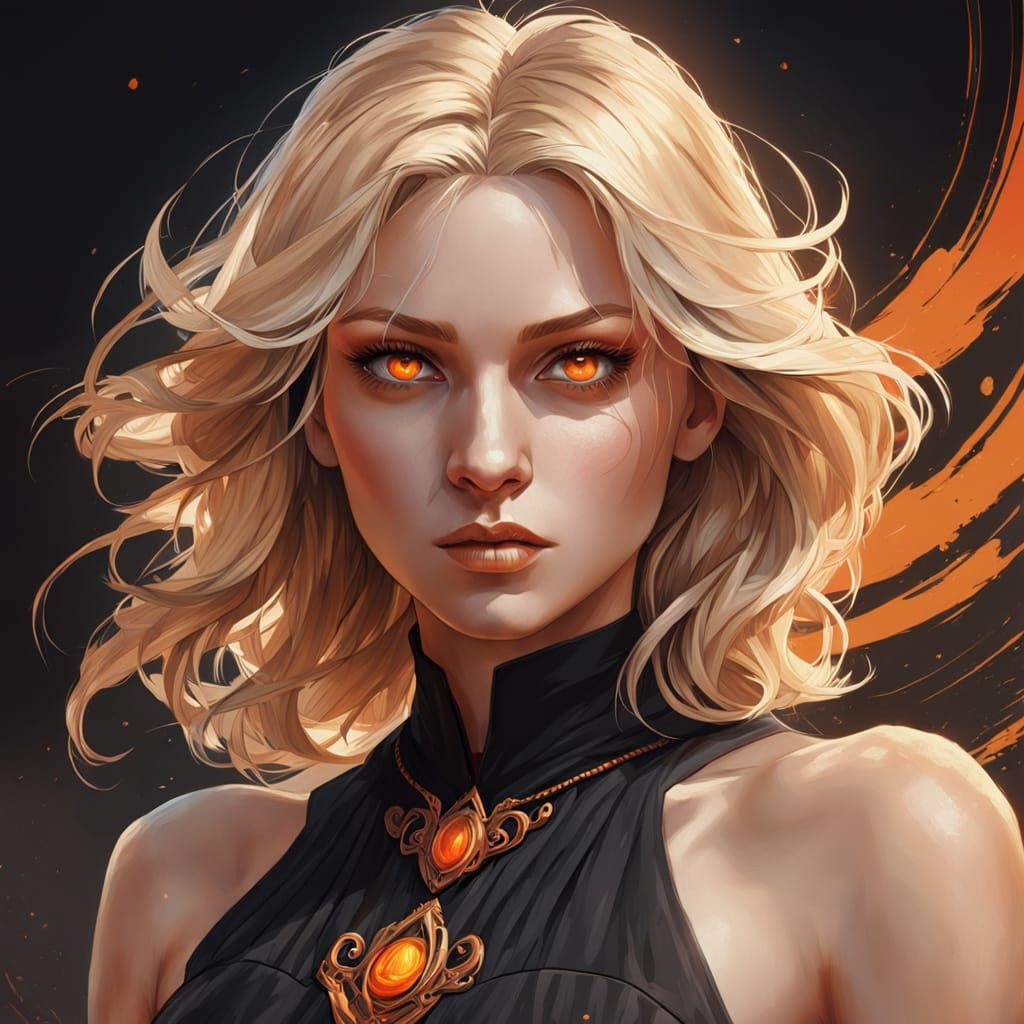 Beautiful Woman with Orange Eyes in Art Nouveau Style