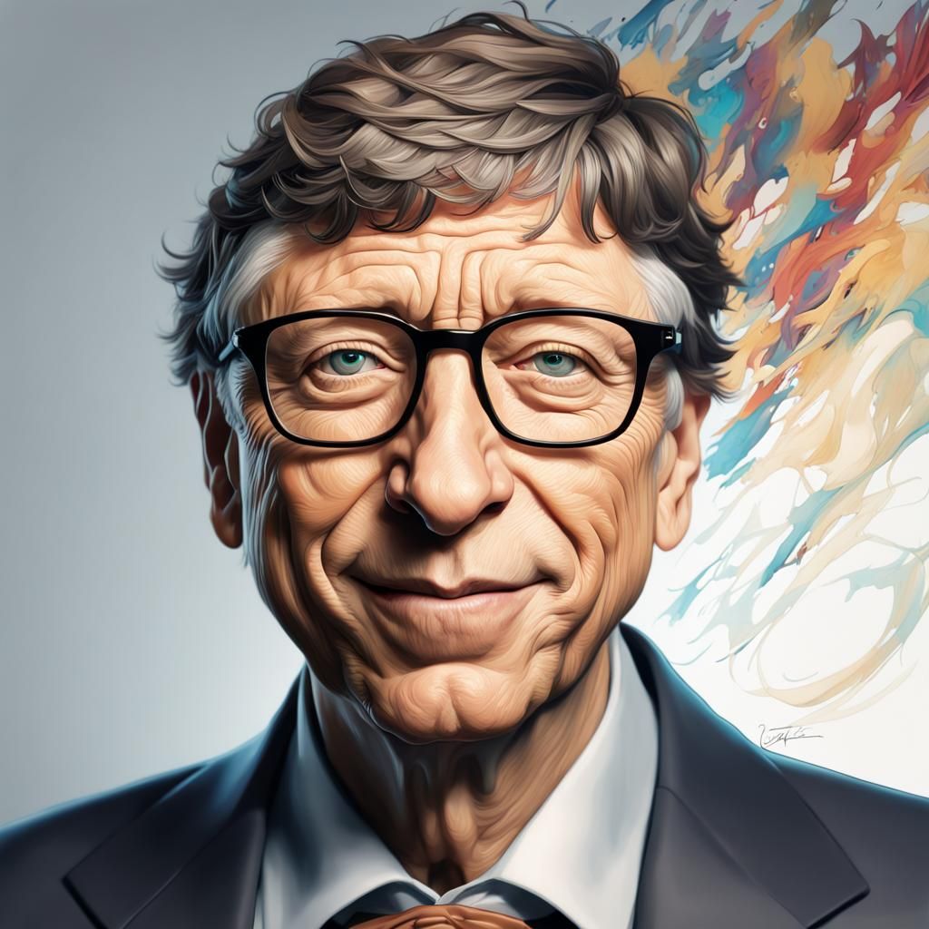 Bill Gates Portrait in Hyperdetailed Digital Art Style