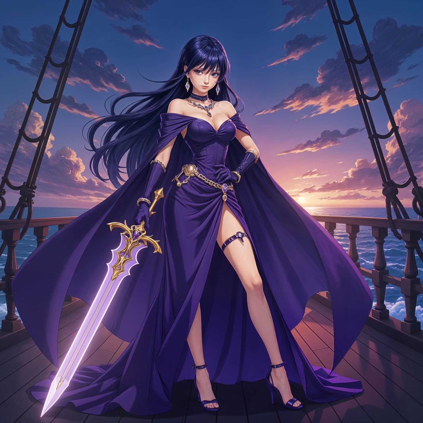Anime Villainess in Purple Dress with Sword