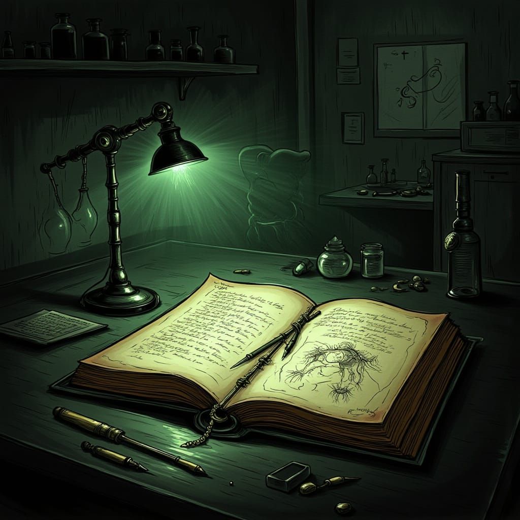 Plague Doctor's Eerie Lab Notes in Gothic Style