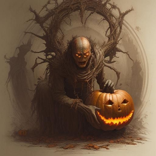 Horror Pumpkin Creature Thanksgiving Scene