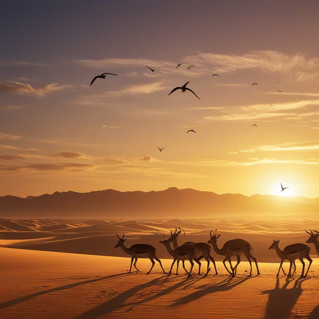 Gazelles Leap Across Desert Dunes at Golden Hour
