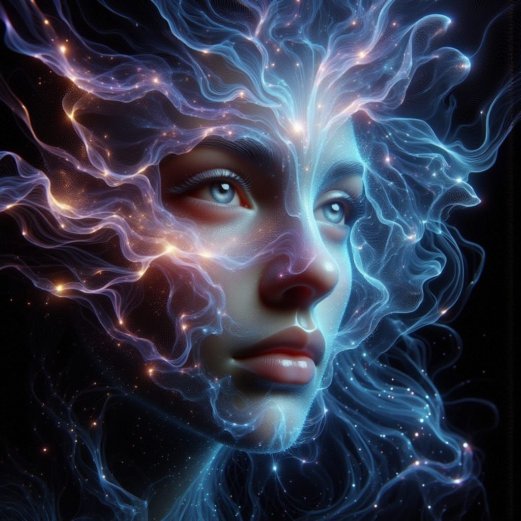 Luminous Goddess in Velvet Hammock Amidst Spectral Cascade