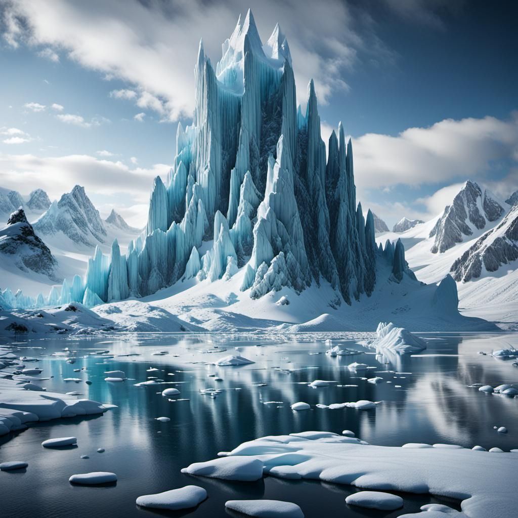 Frozen Island of Crystalline Ice Monsters: 3D Digital Art