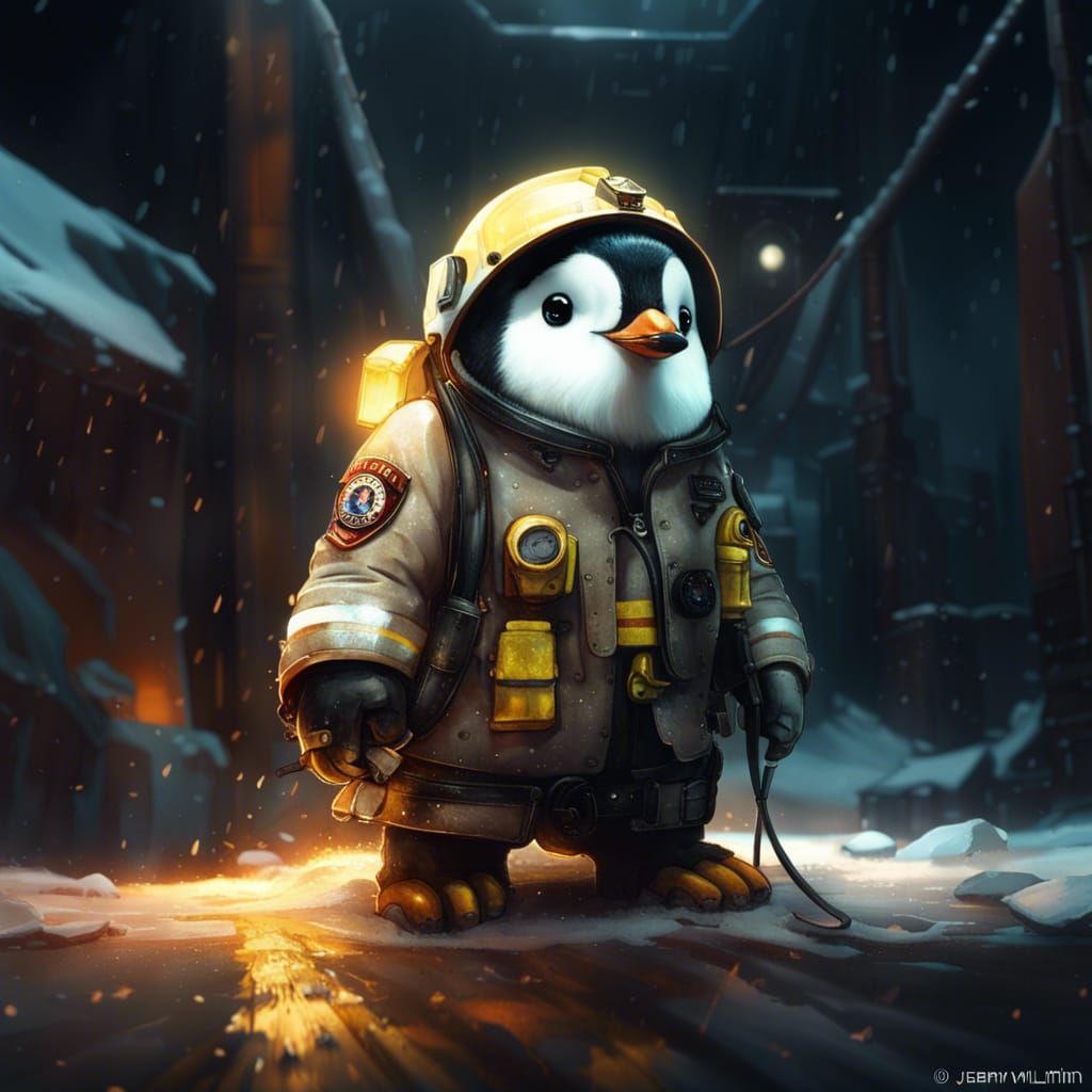 Chibi Penguin Firefighter in Detailed 3D Style