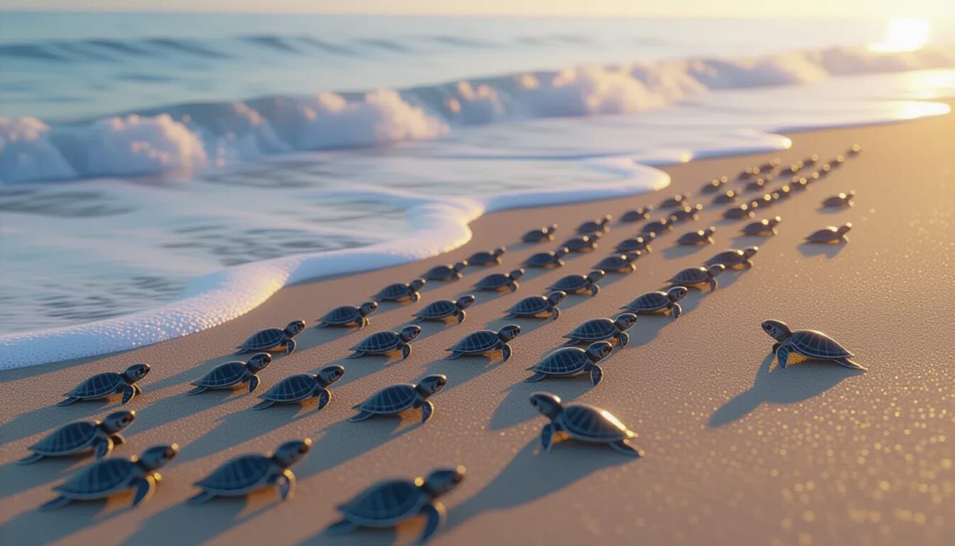 Sea Turtle Hatchlings Race to Dawn Sea
