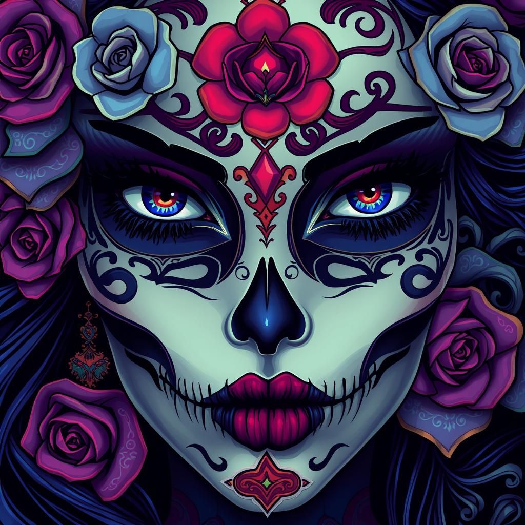 Sugar Skull Woman Portrait in Gothic Art Style