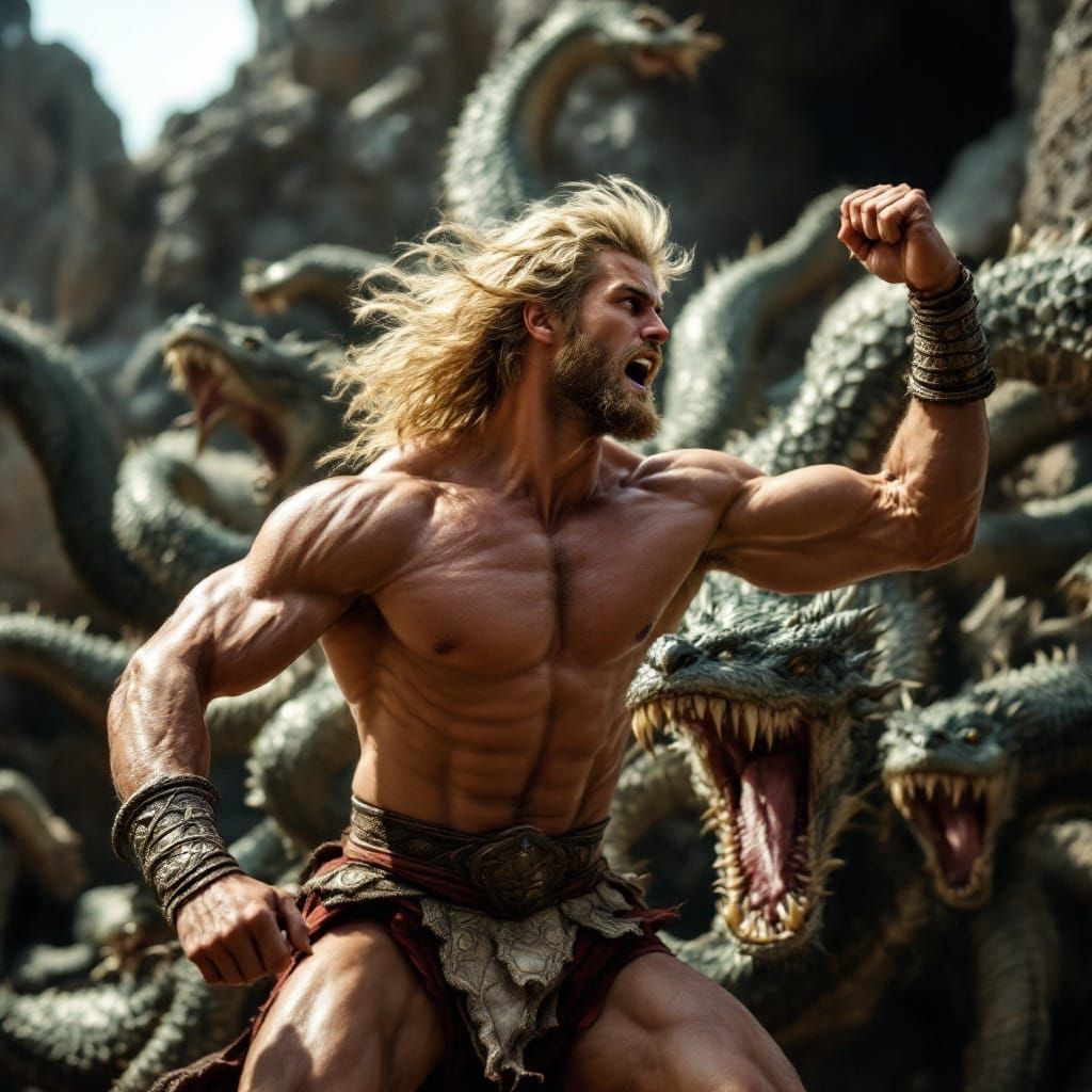 Hercules Battles the Hydra: Hyperrealistic Photography