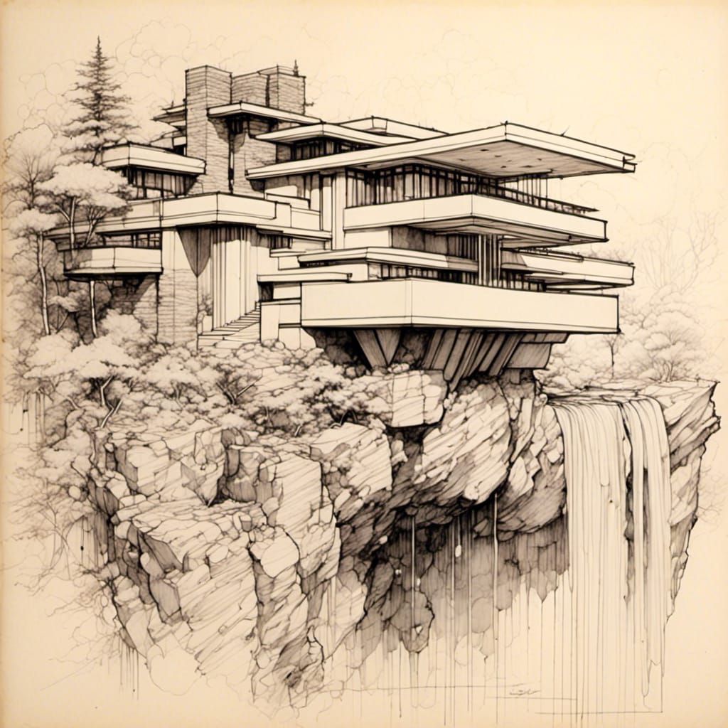 Architectural Sketch of a Modernist Villa