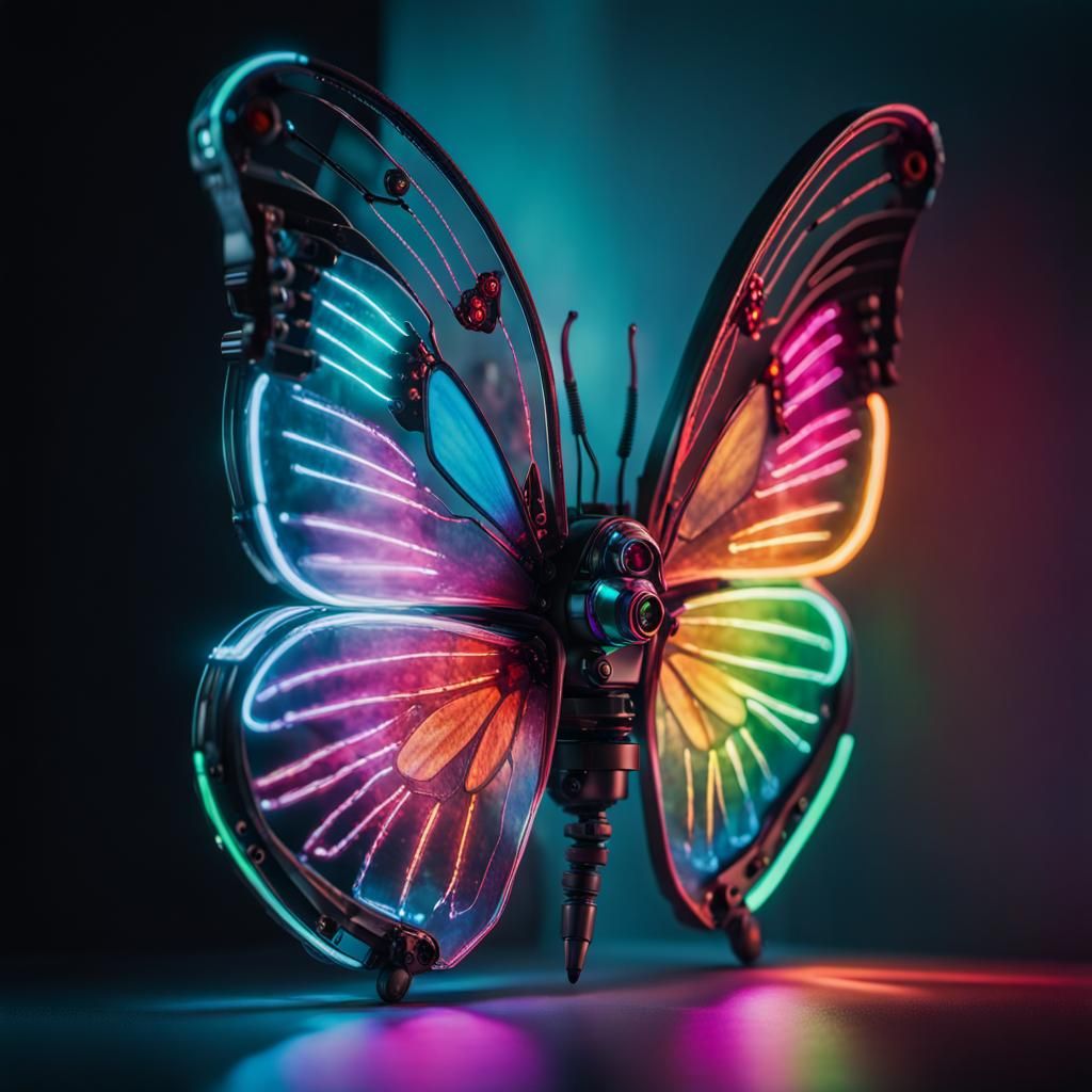 Cyberpunk Robotic Butterfly with Neon Wings