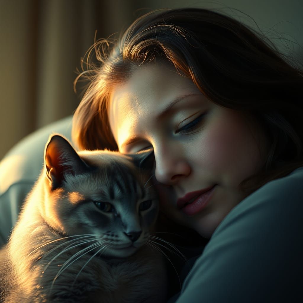 Siamese Cat Affection in Morning Light, Cinematic Still