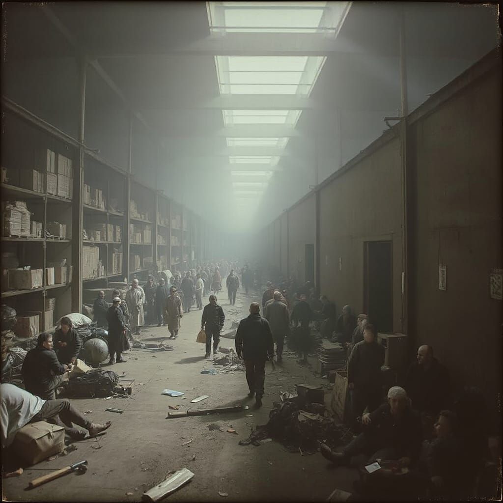 Zdzisław Beksiński nightmare photography dystopian surrealism people crammed into warehouses.