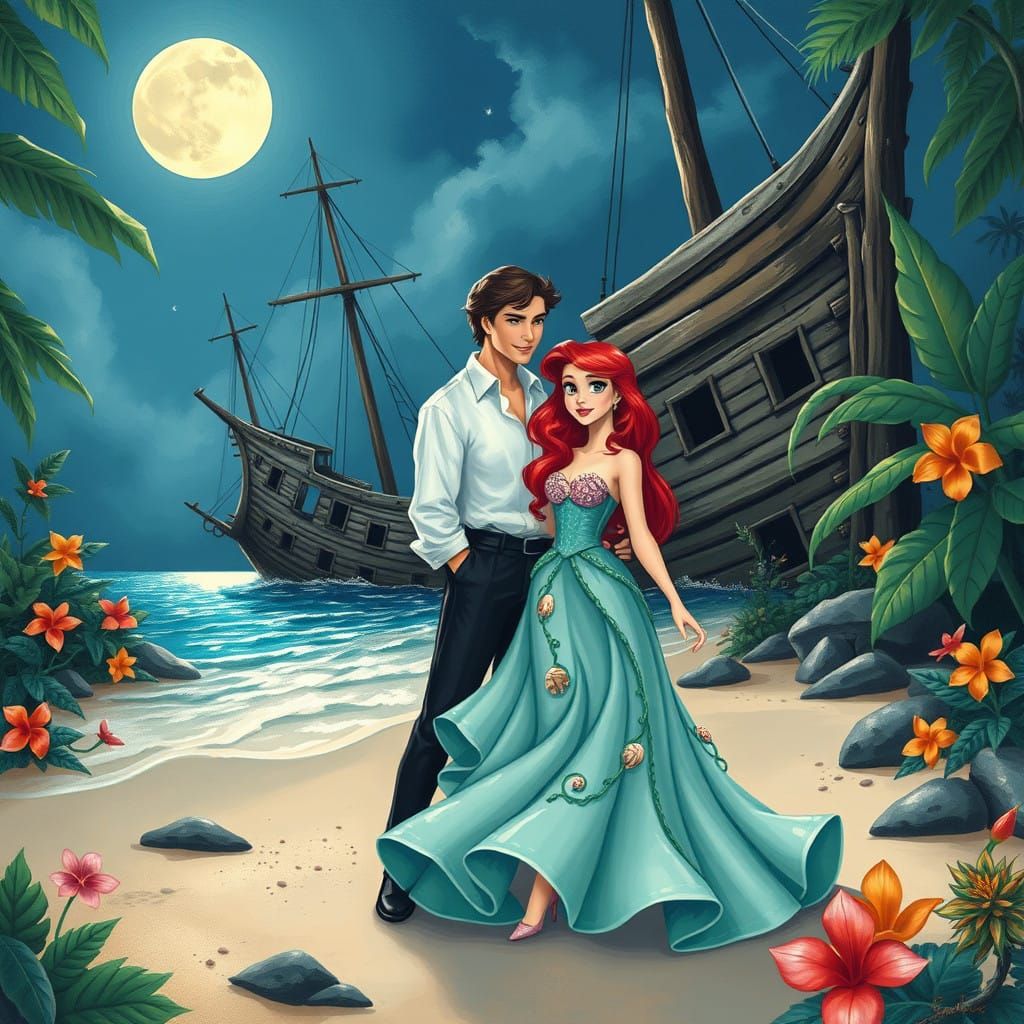 Moonlit Mermaid Romance on the Tropical Beach