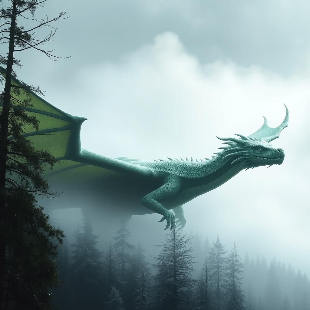 Majestic Green Dragon Over Ancient Forest
