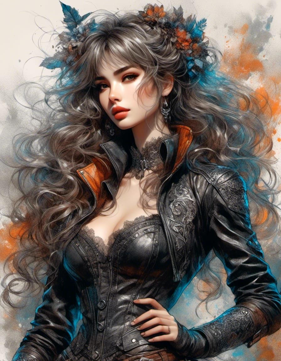 Hyperdetailed Anime Girl Sketch in Leather