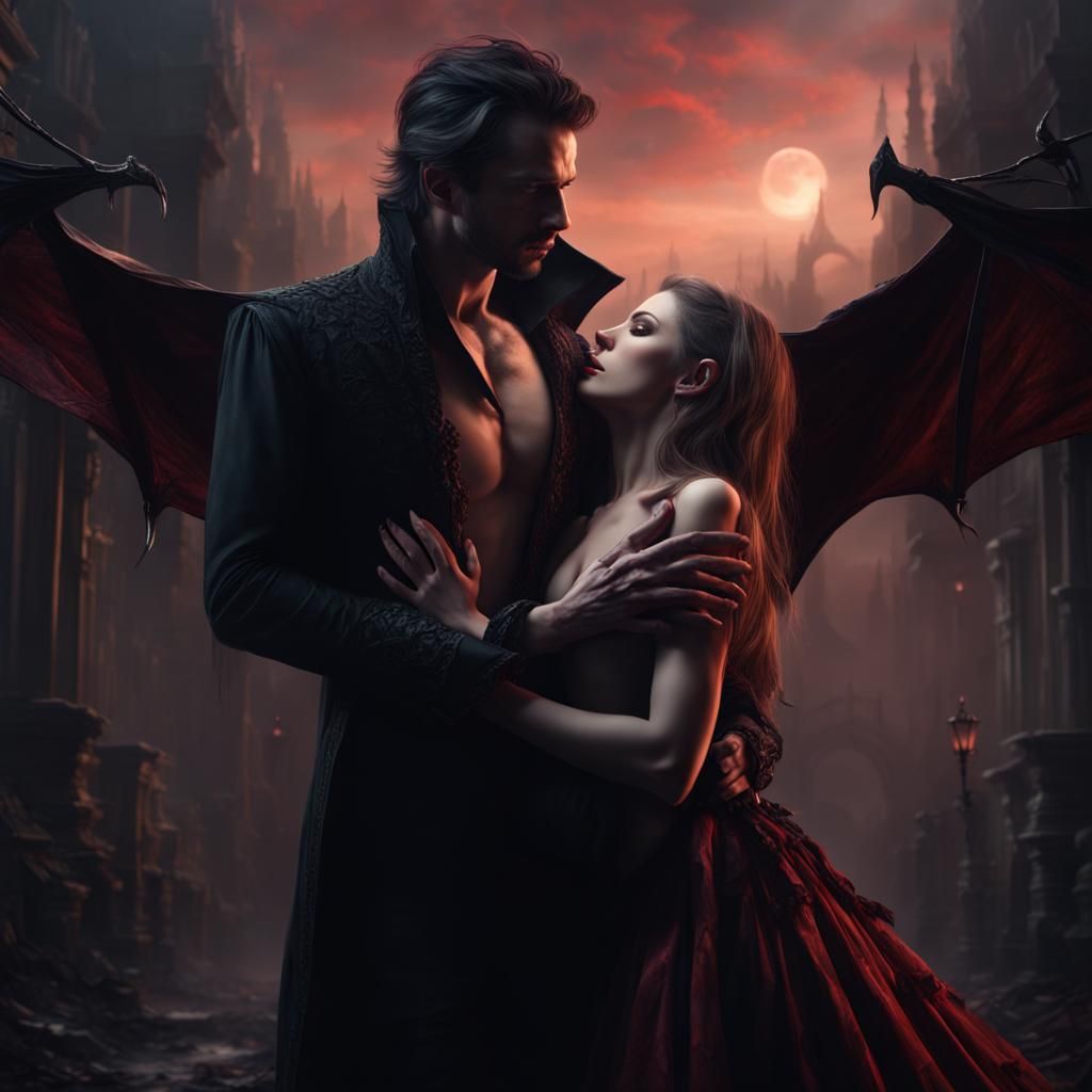 Vampire's Forbidden Love: Dramatic Digital Painting