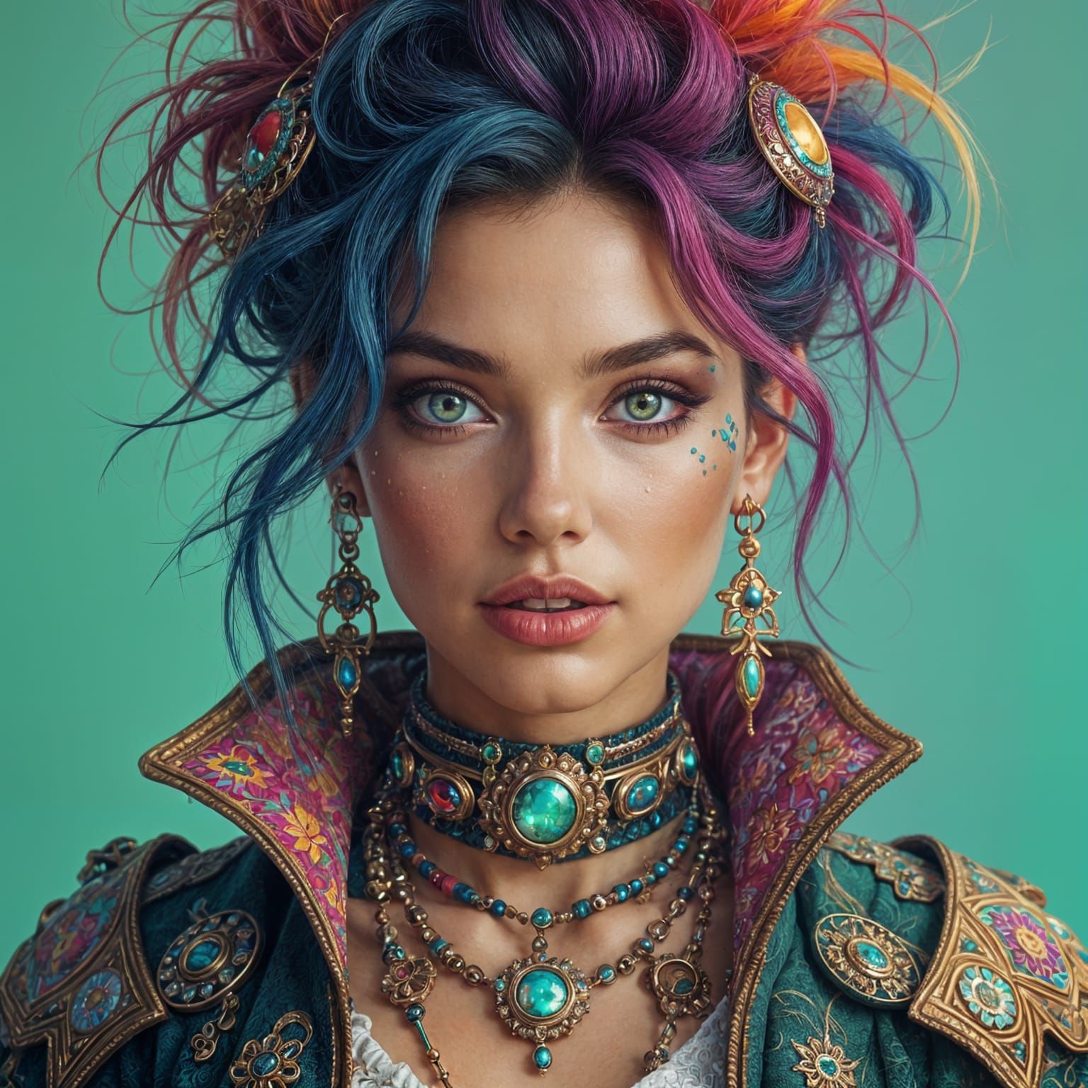 Hyperrealistic Portrait of Woman with Futuristic Jewelry