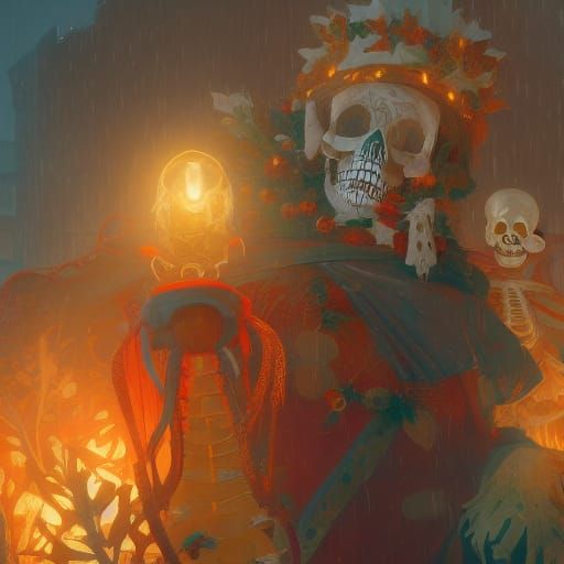 Cheerful Christmas Skeletons in Hyperdetailed Style