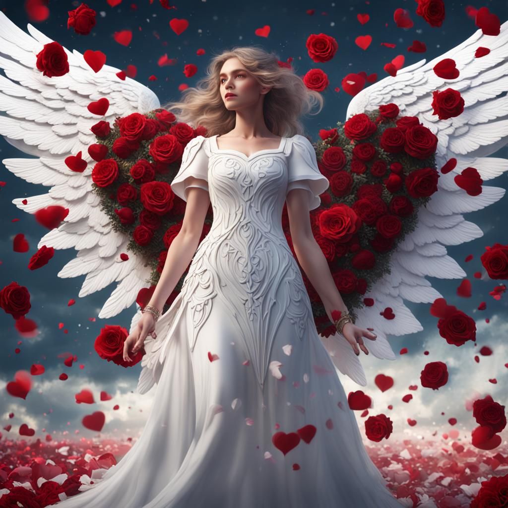 Valentine's Day Angel in a Rose Garden
