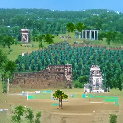 Idyllic Hilltop Field with Ancient Ruins