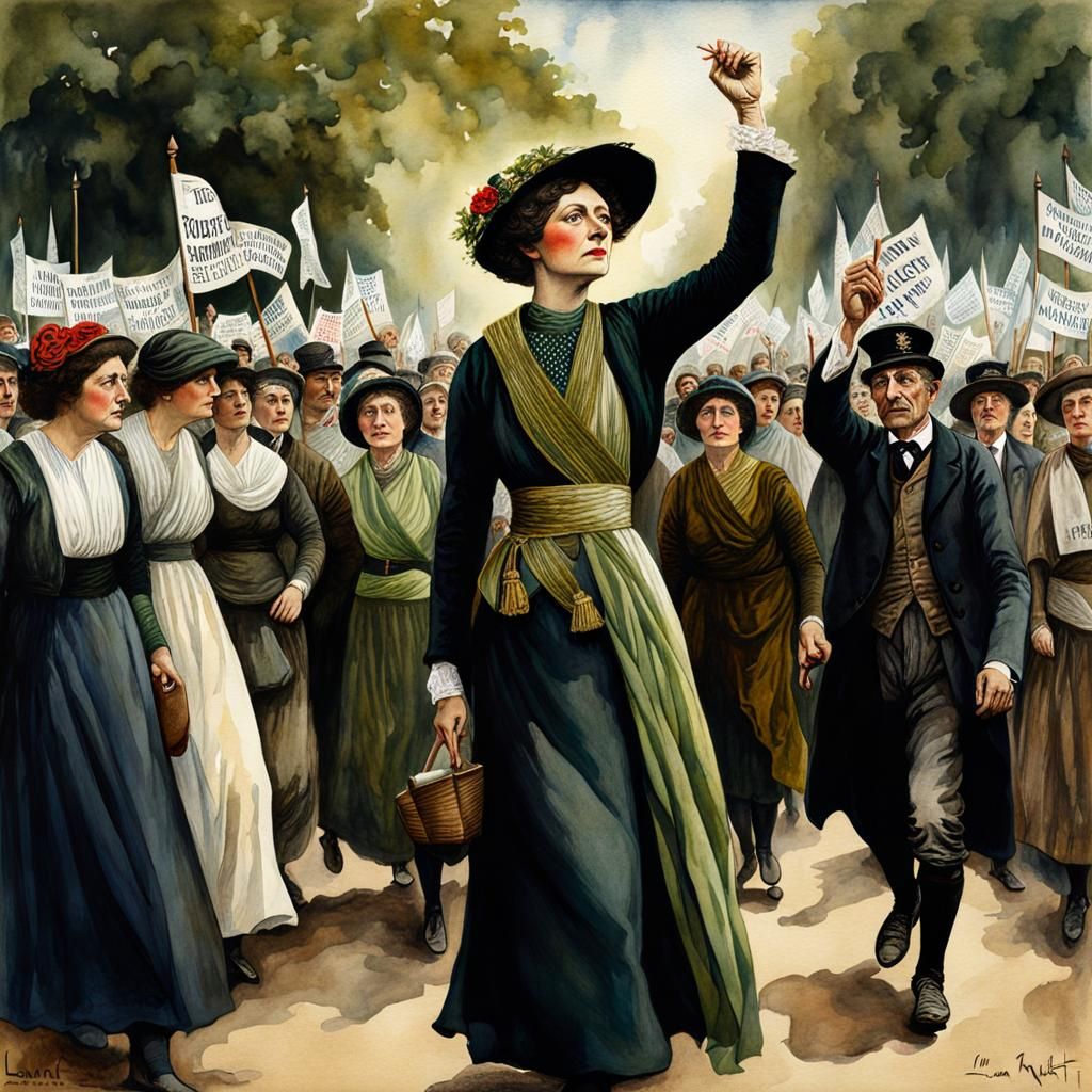 Emmeline Pankhurst: Watercolor Illustration of Women's Right...