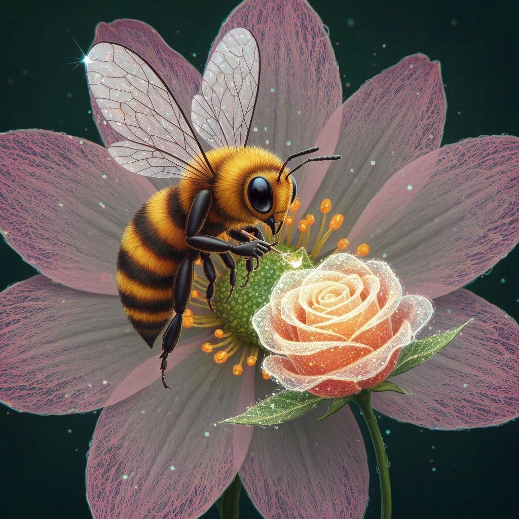 Bee Sculptor Crafting Spider Silk Art in Giant Flower
