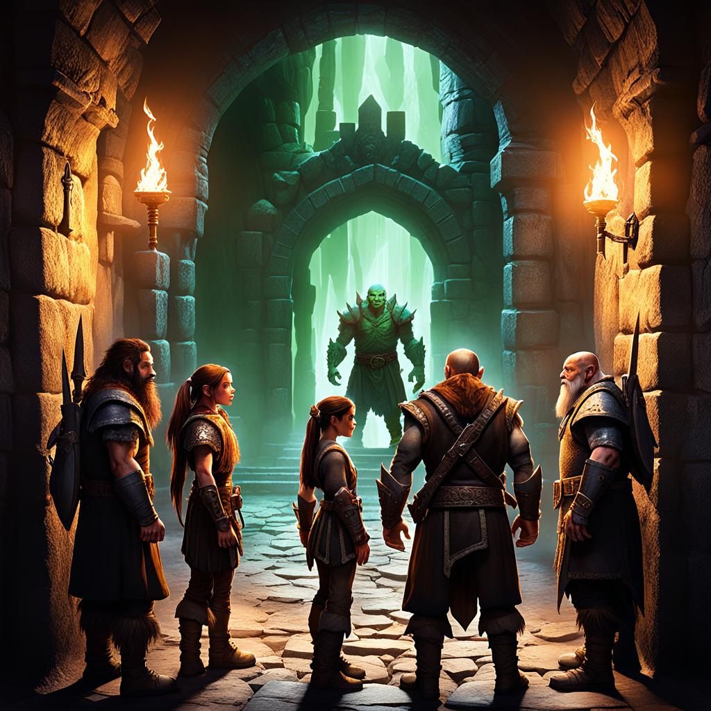 Fantasy Adventurers Gaze at Otherworldly Portal