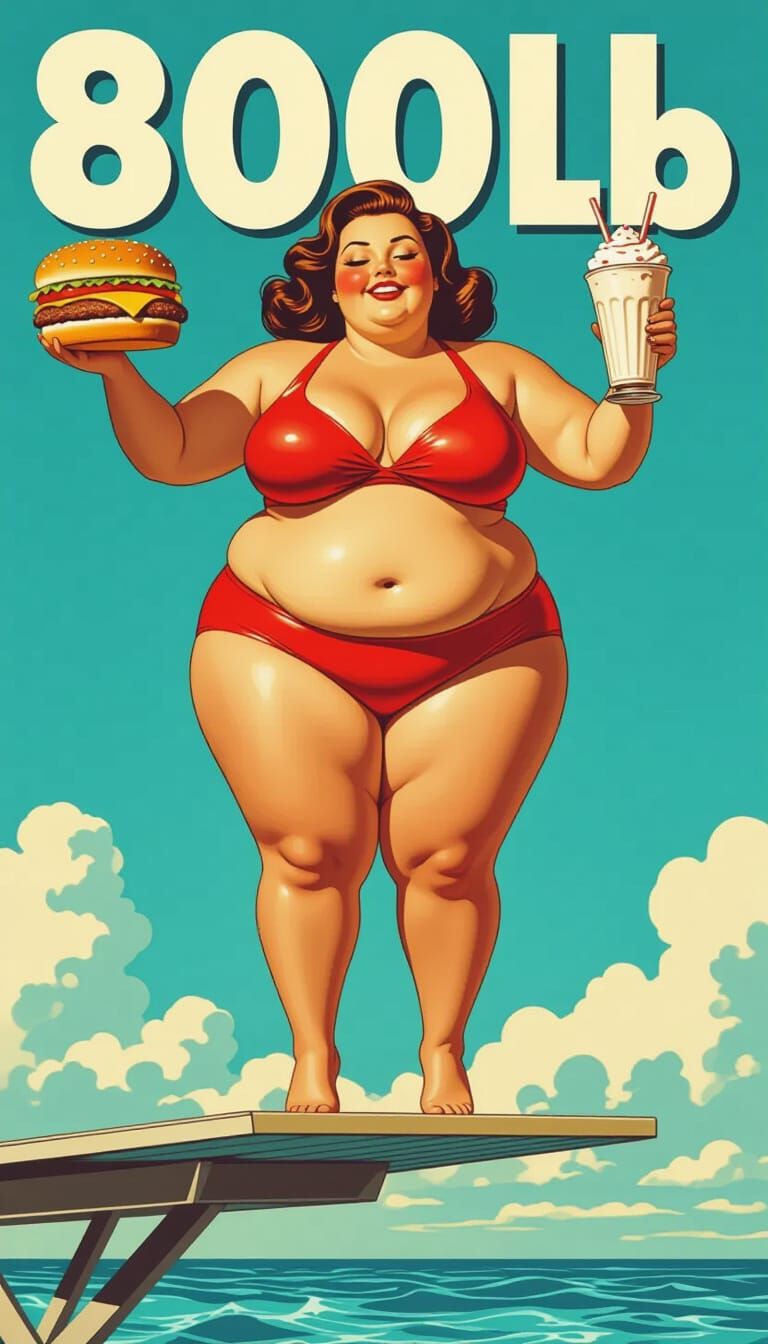 Retrofuturistic Pinup: Obese Swimmer's High Dive