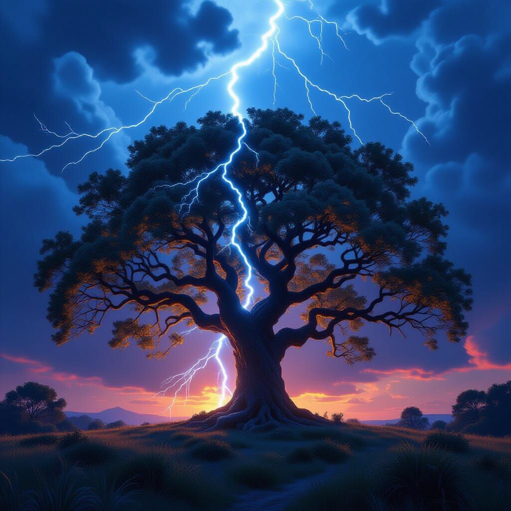 Majestic Tree Struck by Lightning: Matte Painting