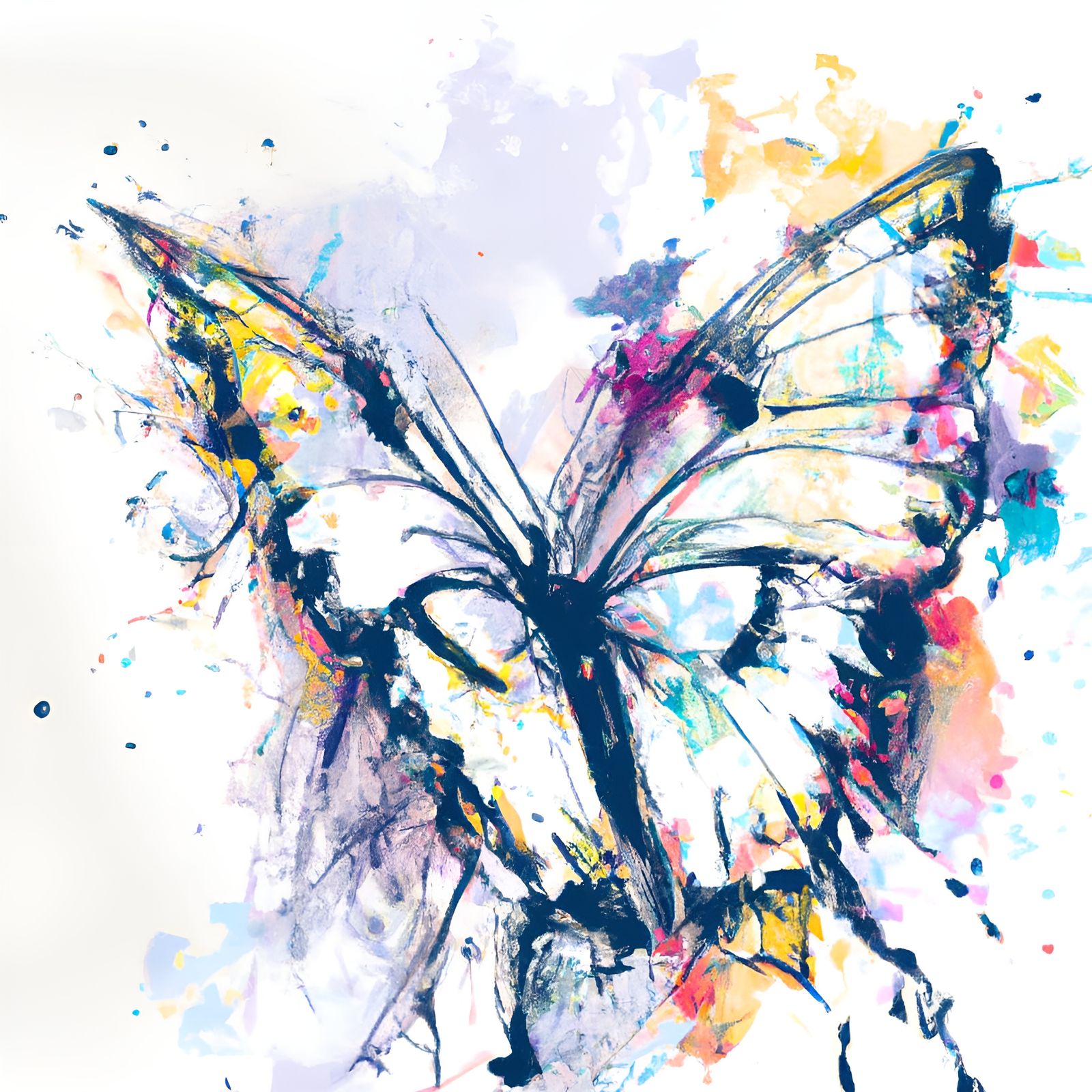 Butterfly Line Art with Neon Watercolor Splashes