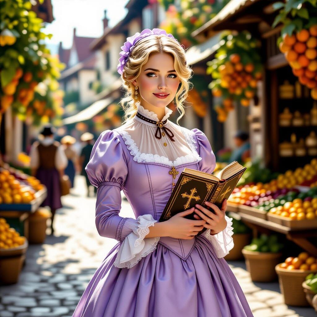 Victorian Woman with Gold-Embossed Book