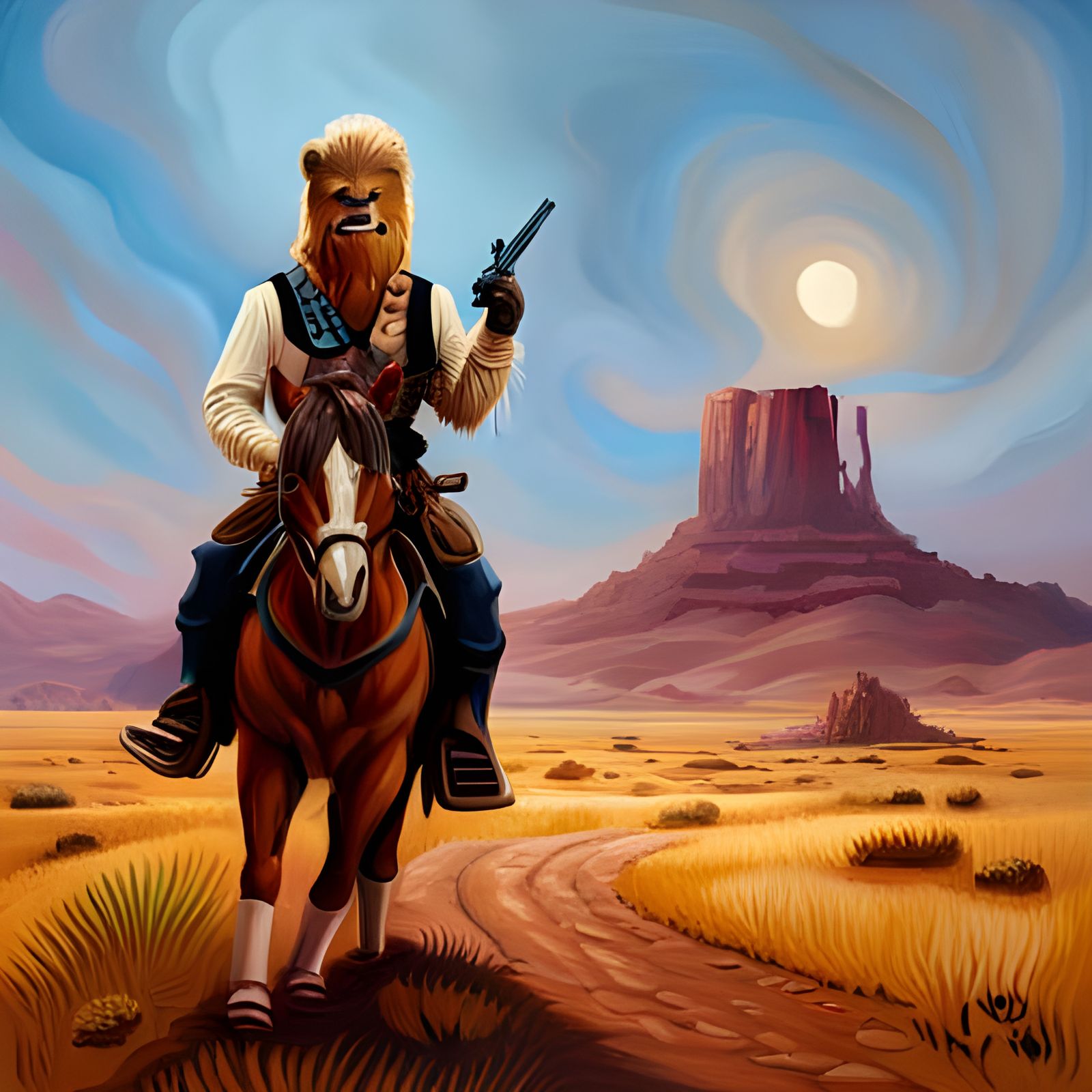 Chewbacca as Cowboy in Oil Painting