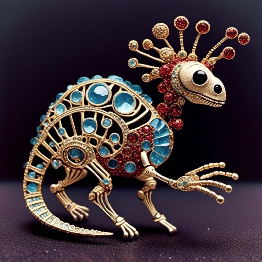 Bejeweled Dinosaur Skeleton in Fantasy Art Style