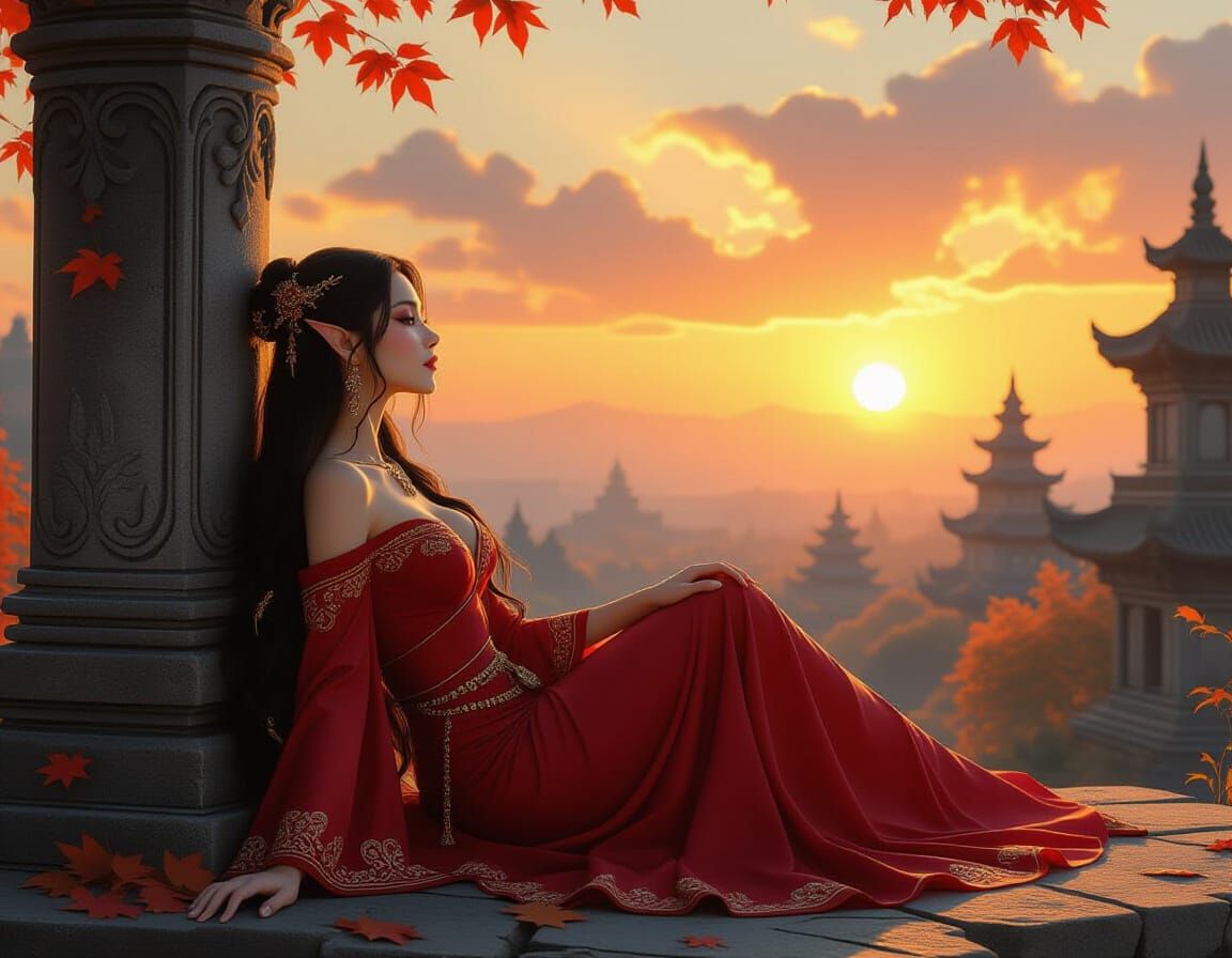 An elven goddess relaxing after a long day