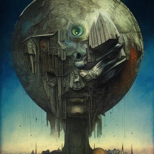 Sci-Fi Planet Book Cover in Dürer Style