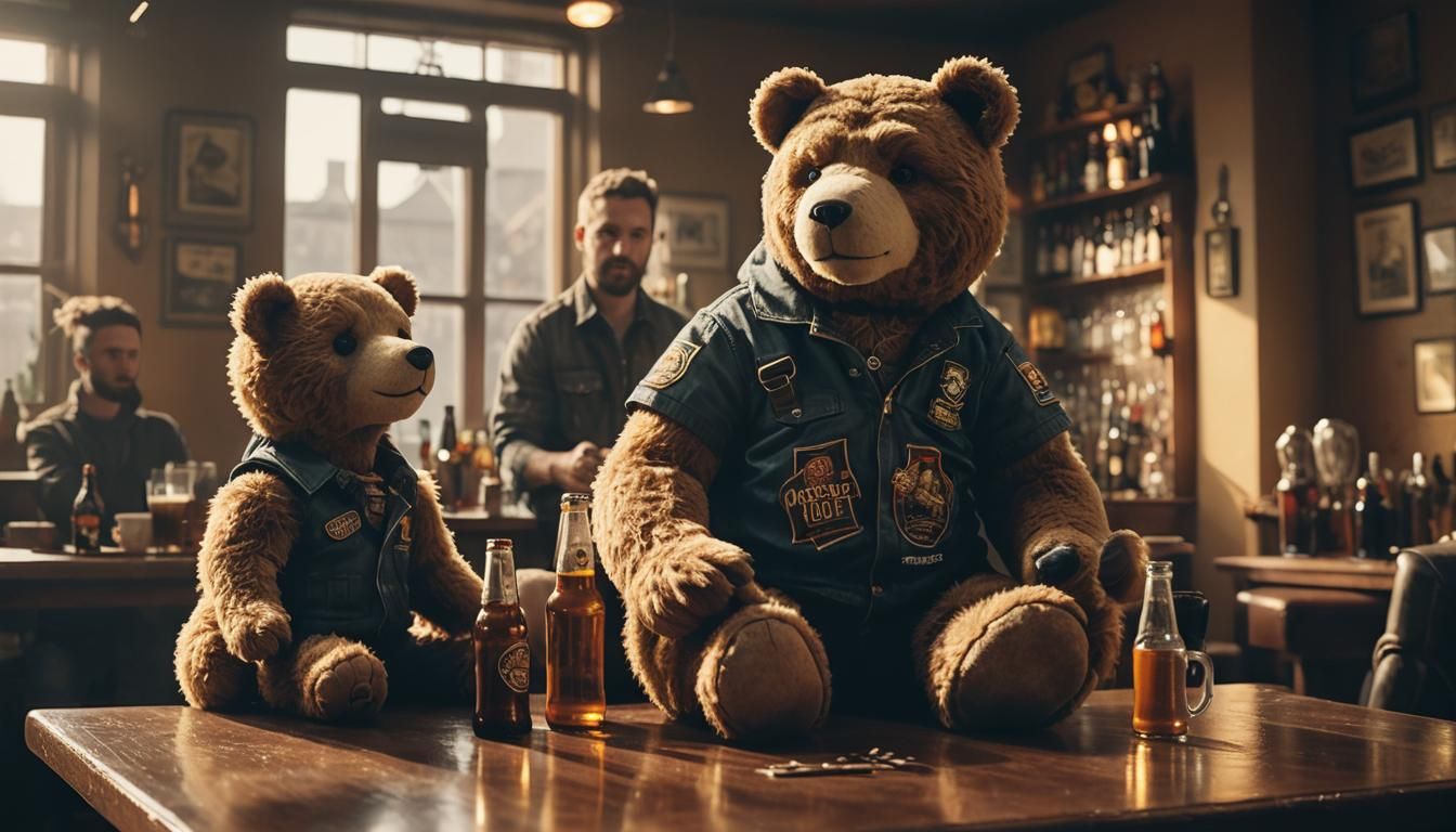 Beer Bottle Teddy Bear in Moody Pub