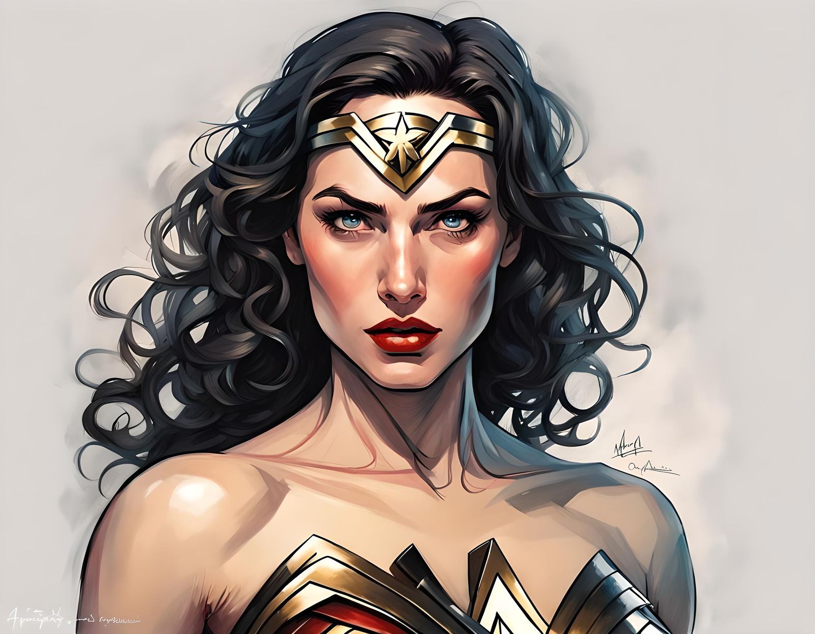 Wonder Woman Portrait in Realistic Fantasy Art