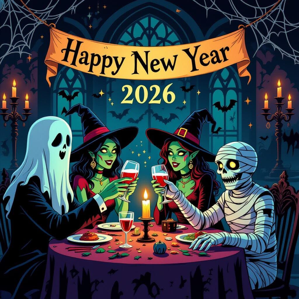 Spooky New Year's Eve Party 2026 With Gothic Characters