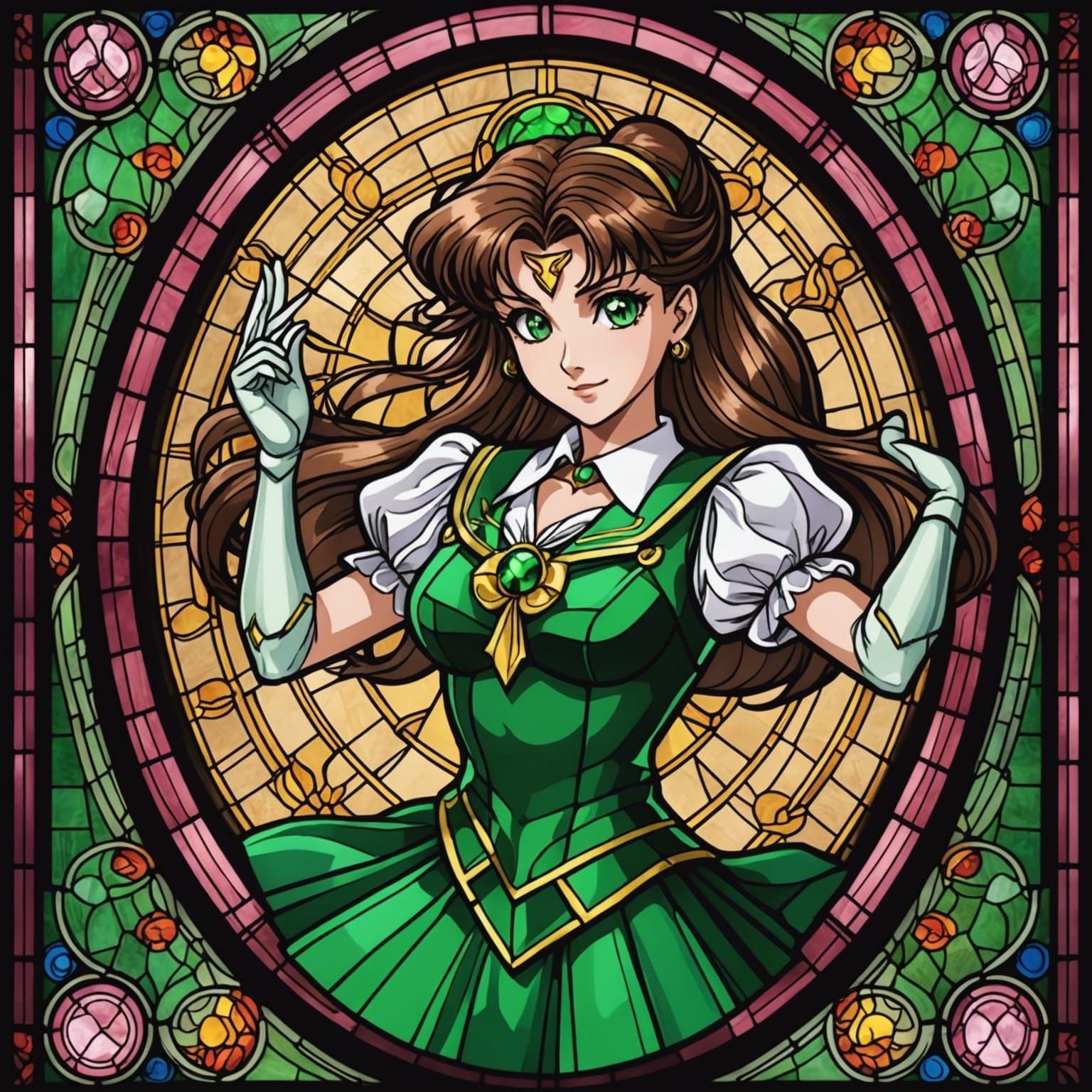 Sailor Jupiter Shines in Stained Glass Anime Art