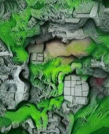 Detailed Fantasy RPG Dungeon Map in Psychedelic Style