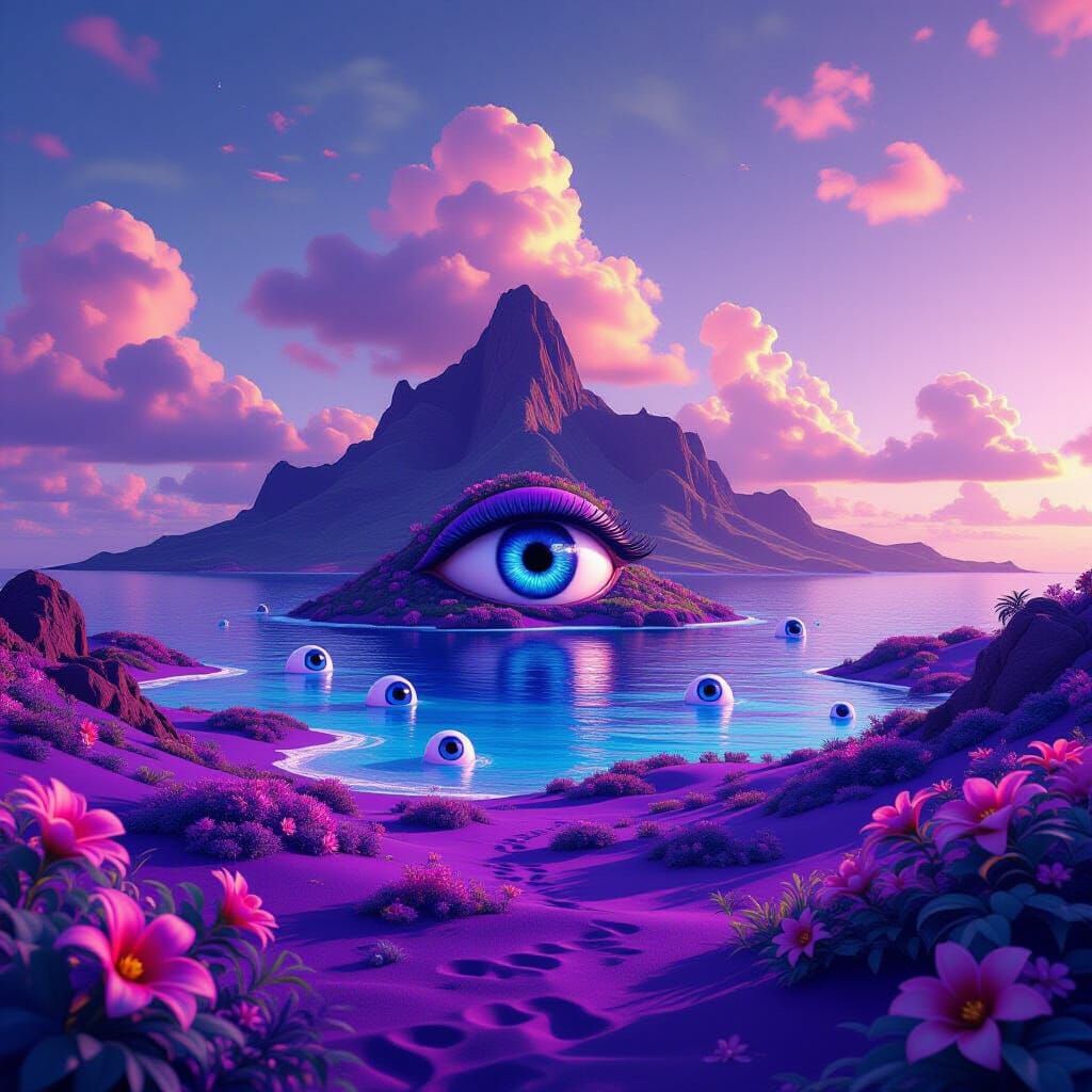 Psychedelic Polynesian Islands in Purple Desert