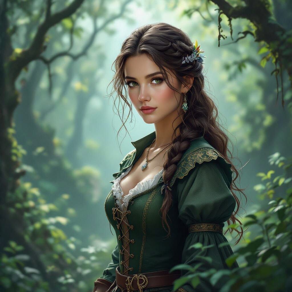 Fantasy Horsewoman in Dark Violet Pen Sketch