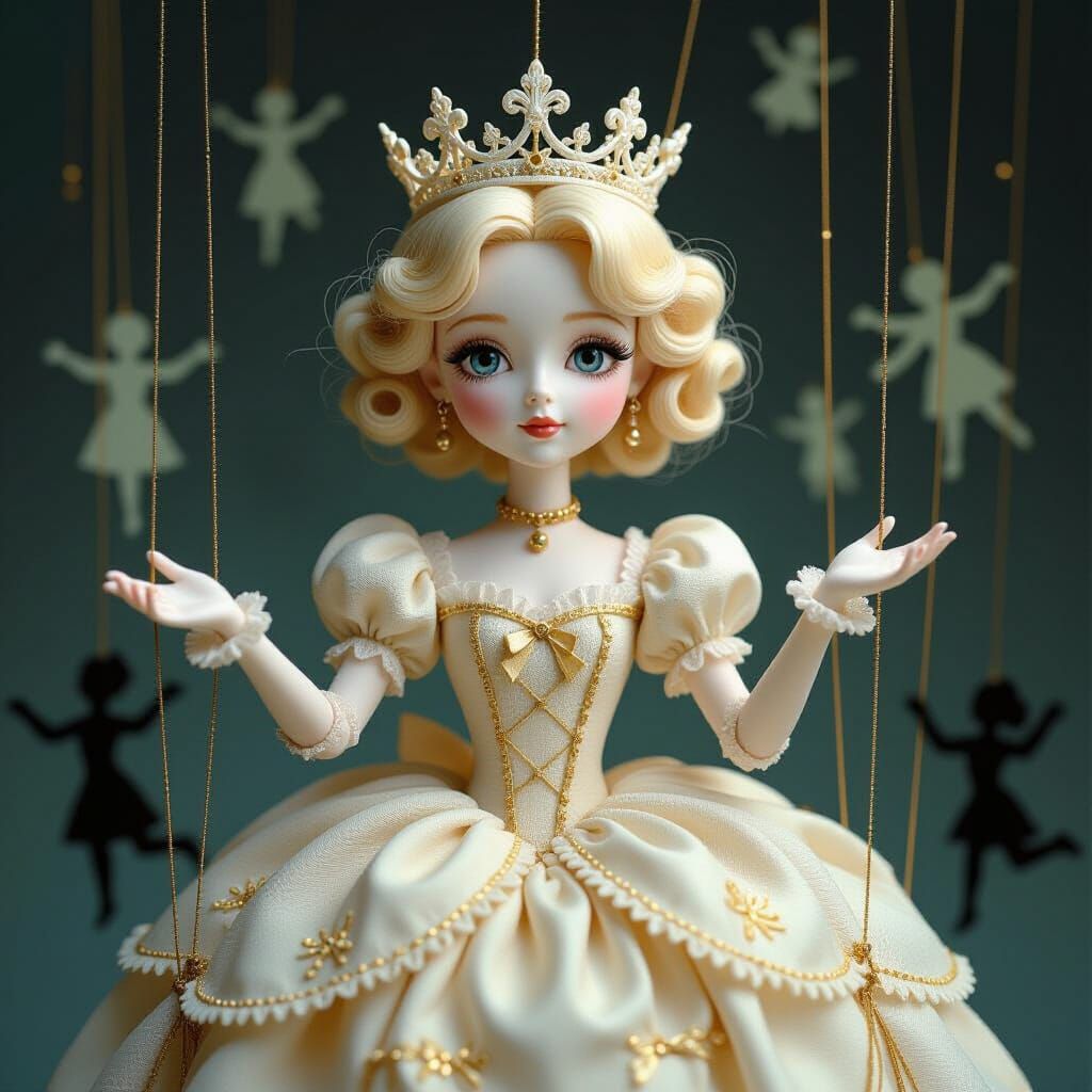 Porcelain Puppet Princess in Hyper-Realistic Fantasy Style