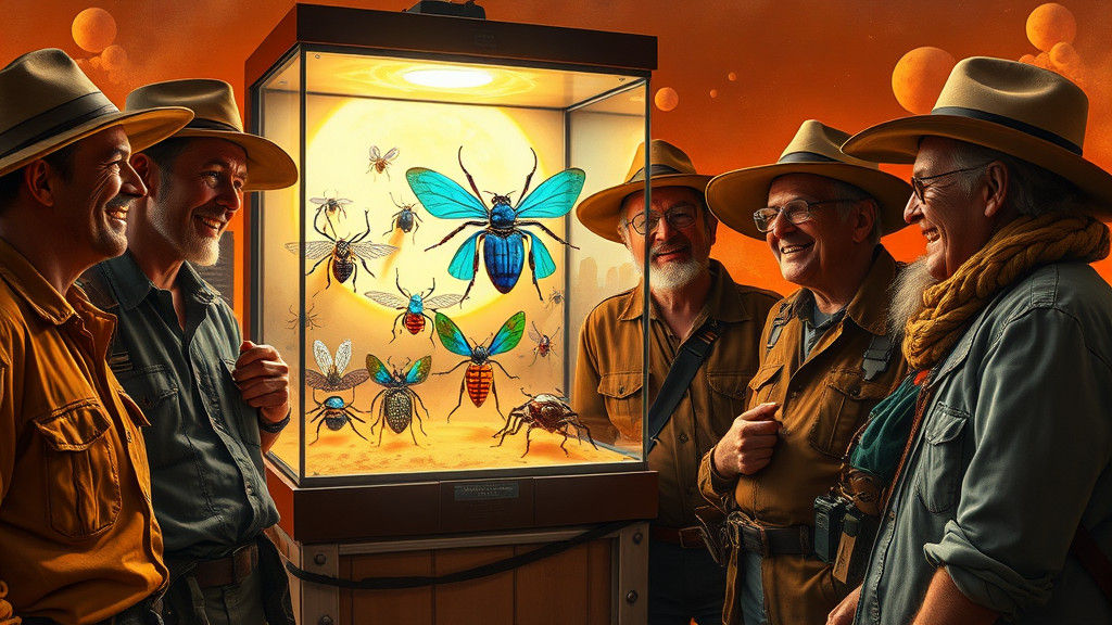 Cosmic Bug Collectors in an Imaginative Oil Painting