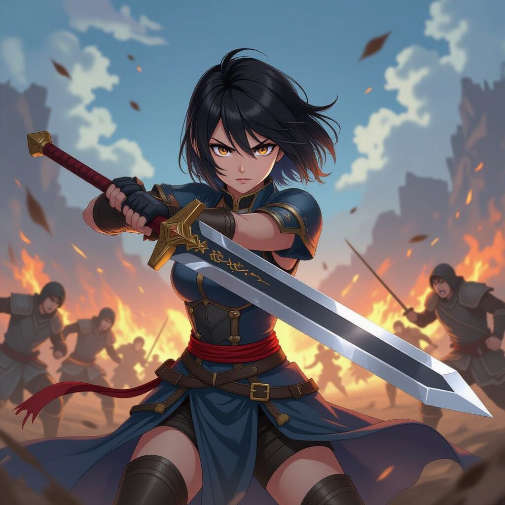 Anime Female Warrior on Battlefield